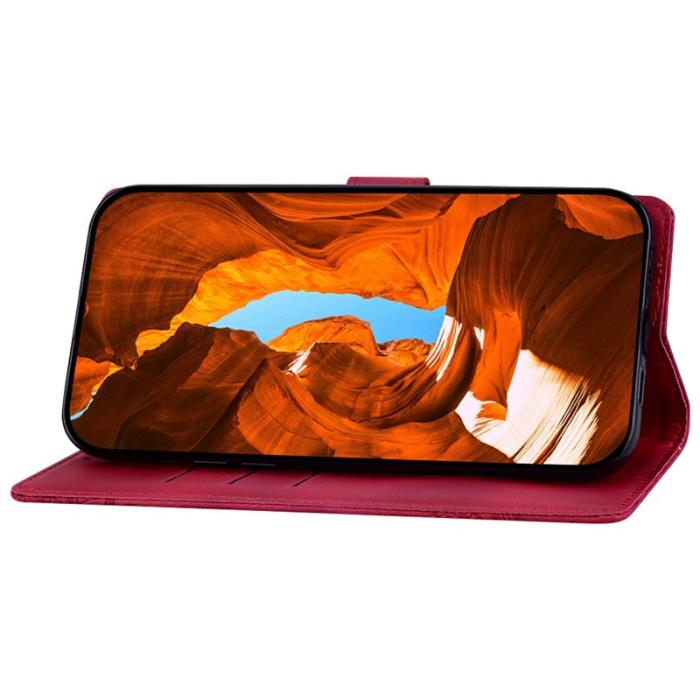 OEM - Samsung Galaxy A35 5G Fodral Konstläder Blommor - Röd