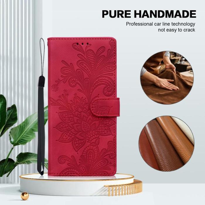 OEM - Samsung Galaxy A35 5G Fodral Konstläder Blommor - Röd