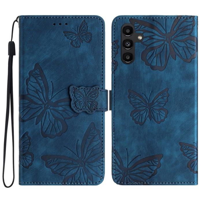 OEM - Samsung Galaxy A35 5G Fodral Konstläder Fjärilar - Blå