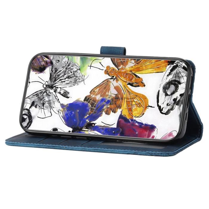 OEM - Samsung Galaxy A35 5G Fodral Konstläder Fjärilar - Blå