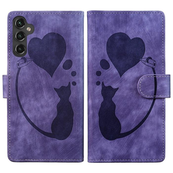 OEM - Samsung Galaxy A35 5G Fodral Konstläder Katttryck - Lila