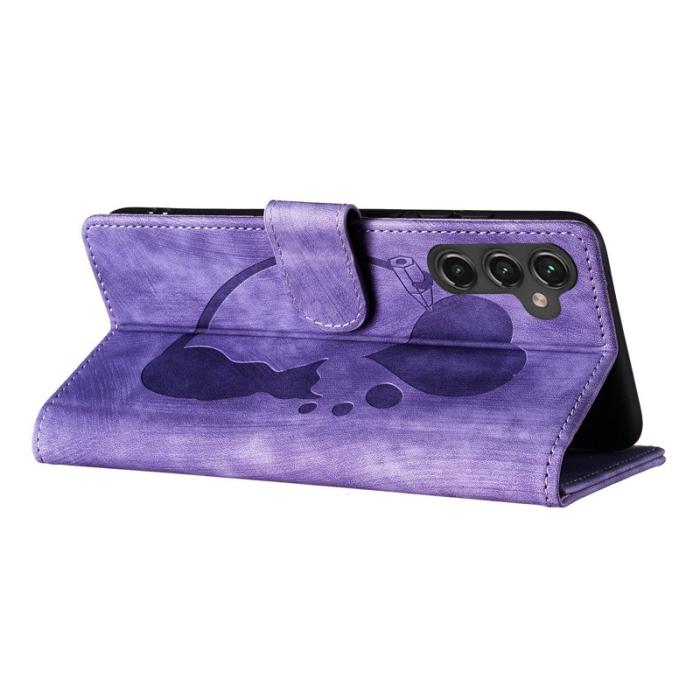 OEM - Samsung Galaxy A35 5G Fodral Konstläder Katttryck - Lila