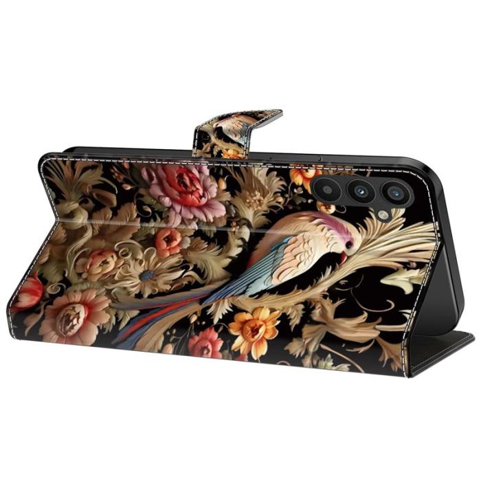 OEM - Samsung Galaxy A35 5G Fodral Konstläder Mönster Magnetisk - Blomma och Fågel
