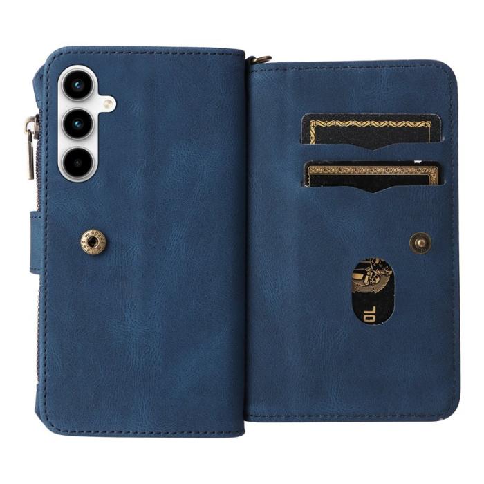 OEM - Samsung Galaxy A35 5G Fodral Läder Med Dragkedja - Blå