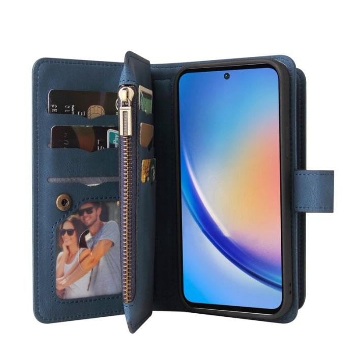 OEM - Samsung Galaxy A35 5G Fodral Läder Med Dragkedja - Blå