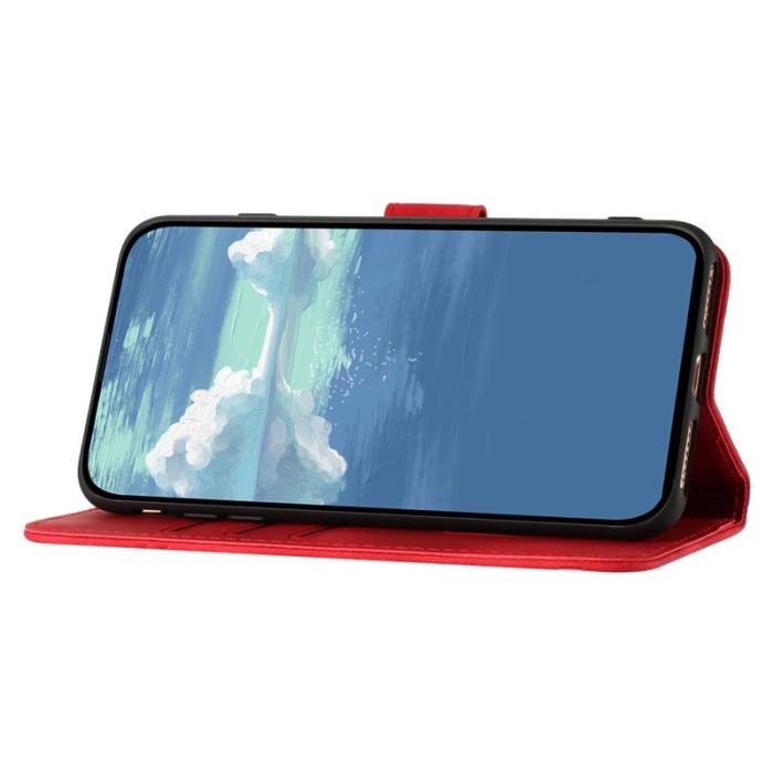 OEM - Samsung Galaxy A35 5G Fodral Line Imprinted Konstläder - Röd