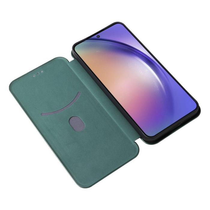 OEM - Samsung Galaxy A35 5G Fodral Magnetisk Äkta Läder - Grön