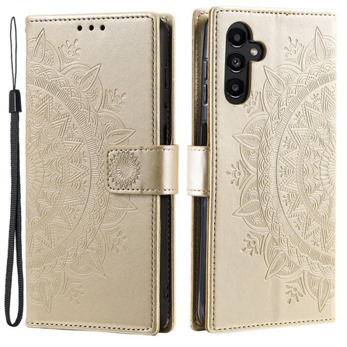 OEM - Samsung Galaxy A35 5G Fodral Mandala Mönster PU Läder - Guld