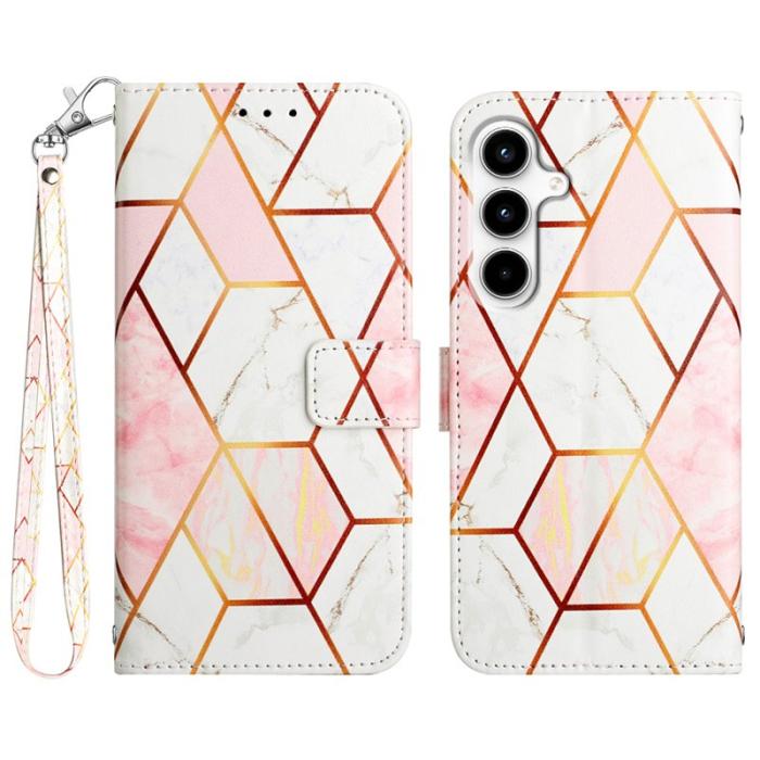 OEM - Samsung Galaxy A35 5G Fodral Marmor Mönster Äkta Läder - Rosa/Vit