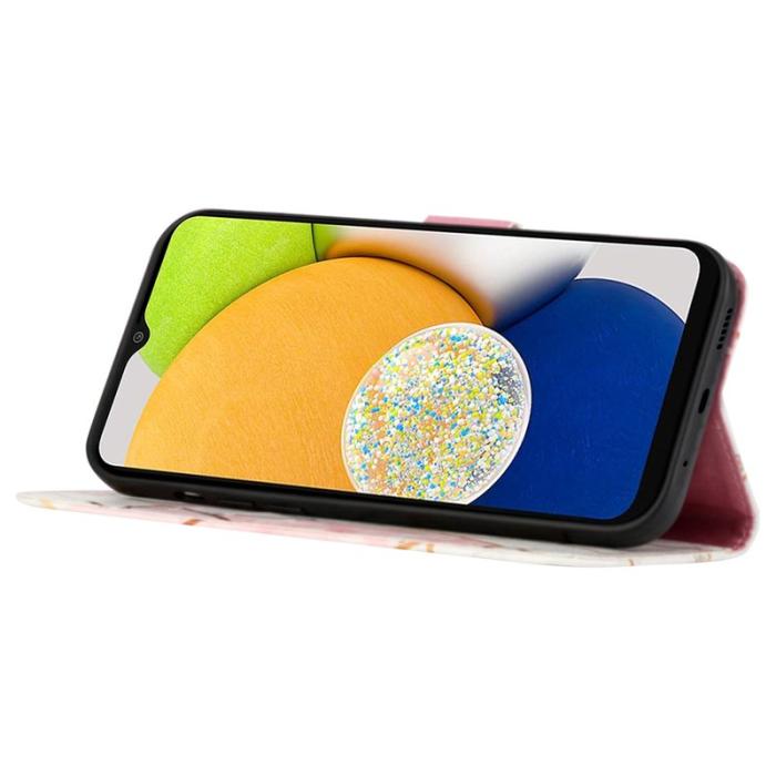 OEM - Samsung Galaxy A35 5G Fodral Marmor Mönster Äkta Läder - Rosa/Vit