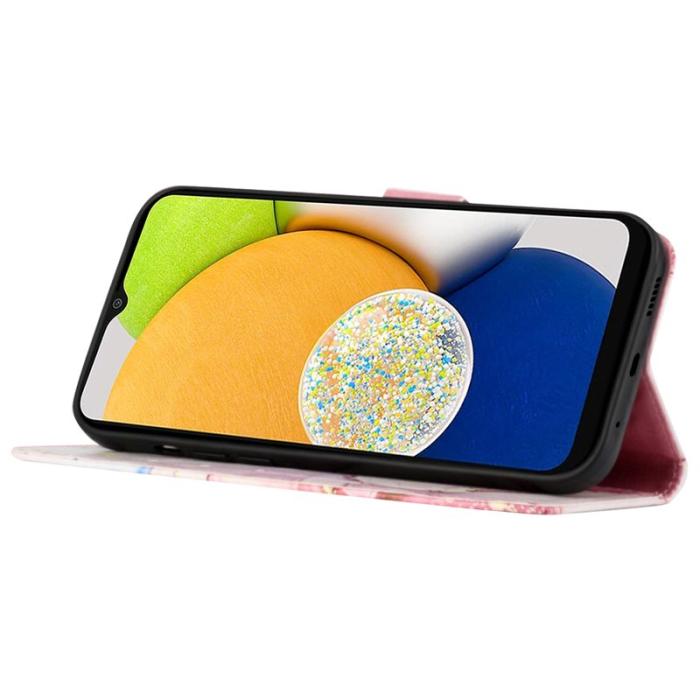 OEM - Samsung Galaxy A35 5G Fodral Marmor Mönster Äkta Läder - Roséguld