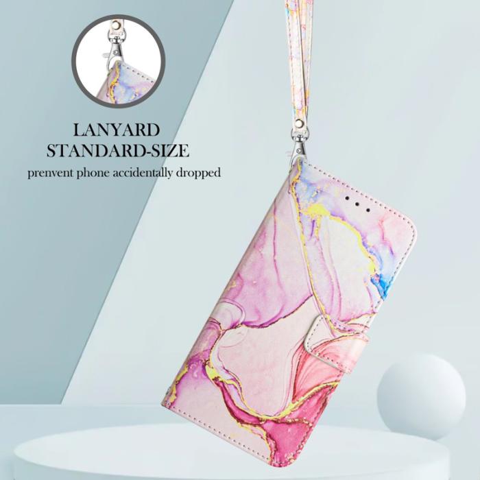 OEM - Samsung Galaxy A35 5G Fodral Marmor Mönster Äkta Läder - Roséguld