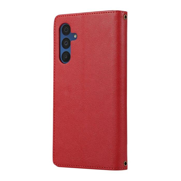 OEM - Samsung Galaxy A35 5G Fodral Med Kortfack Dragkedja Äkta Läder - Röd