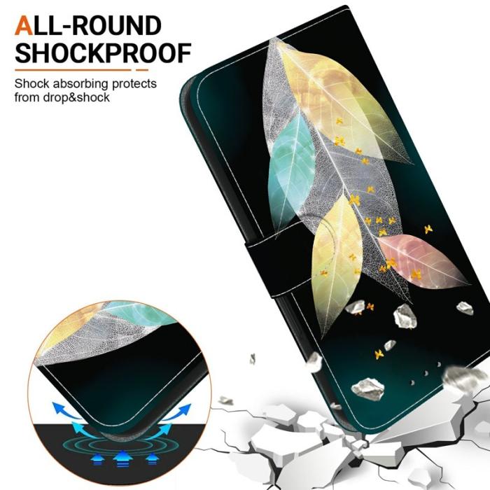 OEM - Samsung Galaxy A35 5G Fodral Mönstertryck Anti-Drop Äkta Läder - Färgade Löv