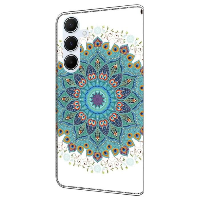 OEM - Samsung Galaxy A35 5G Fodral Mönstertryck Anti-Drop Äkta Läder - Påfågel