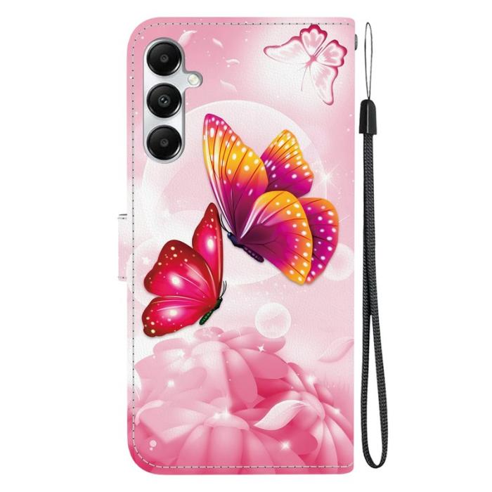 OEM - Samsung Galaxy A35 5G Fodral Mönstertryck Anti-Drop Äkta Läder - Rosa Fjäril
