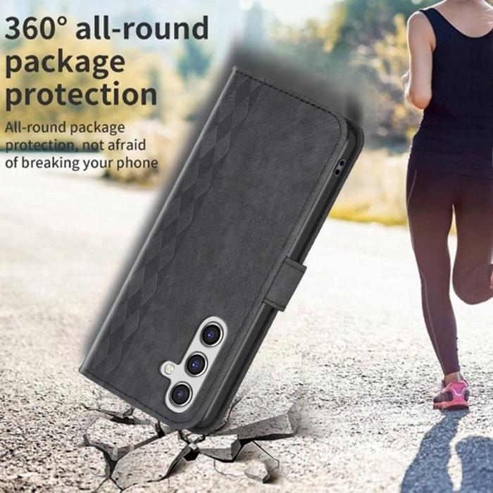 OEM - Samsung Galaxy A35 5G Fodral Prägad Rutnät Äkta Läder - Svart