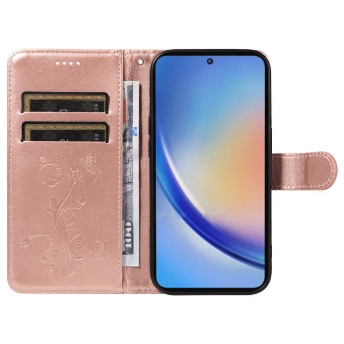 OEM - Samsung Galaxy A35 5G Fodral PU Läder Blommönster Ställ - Roséguld
