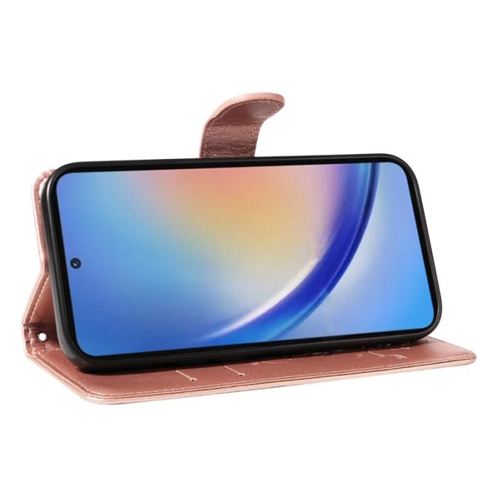 OEM - Samsung Galaxy A35 5G Fodral PU Läder Blommönster Ställ - Roséguld