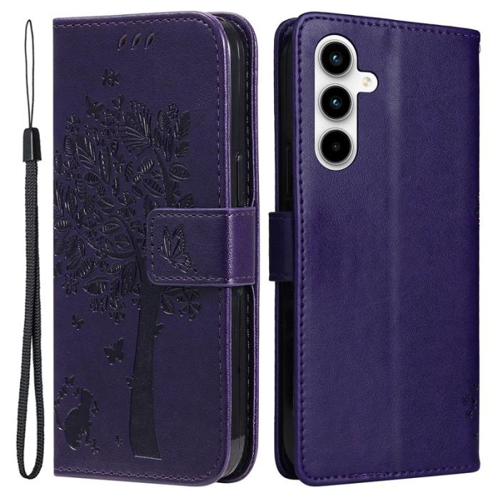 OEM - Samsung Galaxy A35 5G Fodral PU Läder Kattträd Mönster - Lila