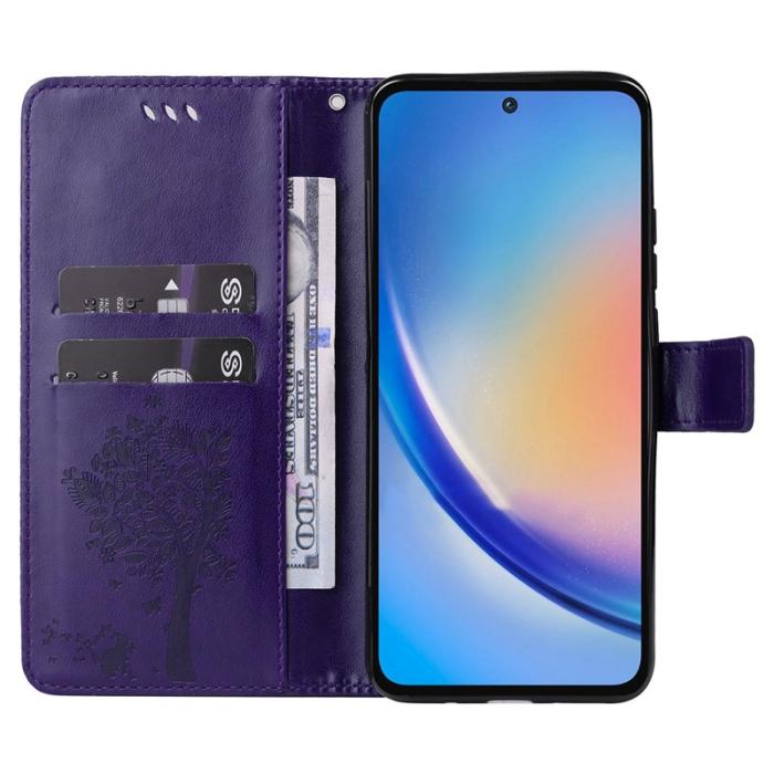 OEM - Samsung Galaxy A35 5G Fodral PU Läder Kattträd Mönster - Lila