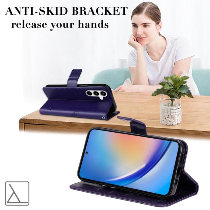 OEM - Samsung Galaxy A35 5G Fodral PU Läder Kattträd Mönster - Lila