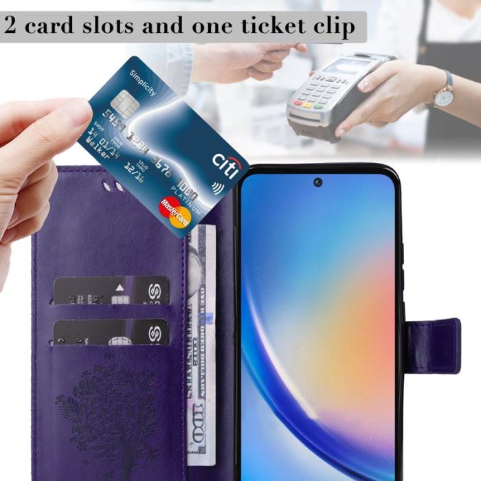 OEM - Samsung Galaxy A35 5G Fodral PU Läder Kattträd Mönster - Lila