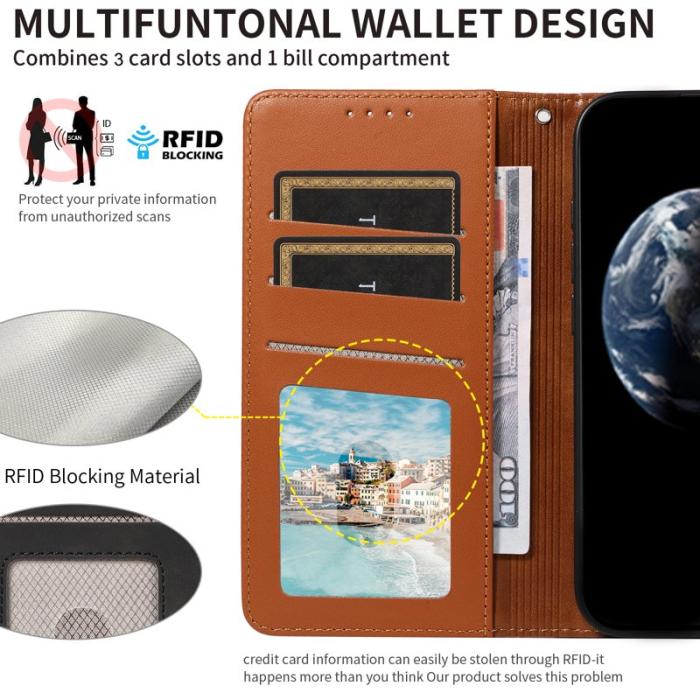 OEM - Samsung Galaxy A35 5G Fodral PU Läder RFID Skydd - Ljusbrun