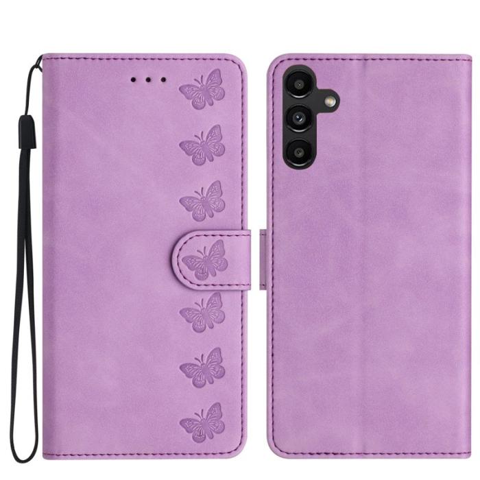 OEM - Samsung Galaxy A35 5G Fodral PU Läder Ställ Butterfly - Lila