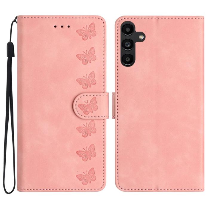 OEM - Samsung Galaxy A35 5G Fodral PU Läder Ställ Butterfly - Rosa