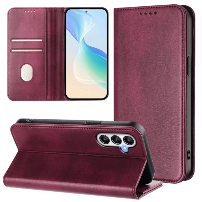 OEM - Samsung Galaxy A35 5G Fodral Retro Textur RFID Skydd - Vinröd