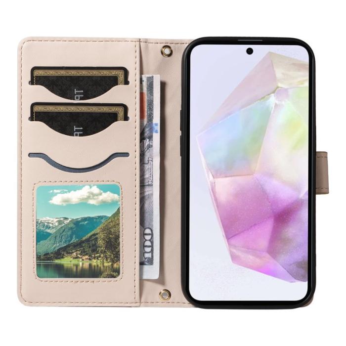 OEM - Samsung Galaxy A35 5G Fodral Rhombus Äkta Läder - Aprikos