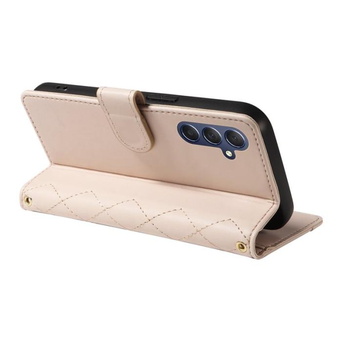 OEM - Samsung Galaxy A35 5G Fodral Rhombus Äkta Läder - Aprikos