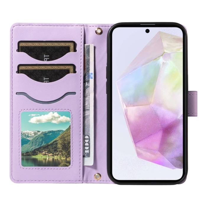 OEM - Samsung Galaxy A35 5G Fodral Rhombus Äkta Läder - Ljuslila