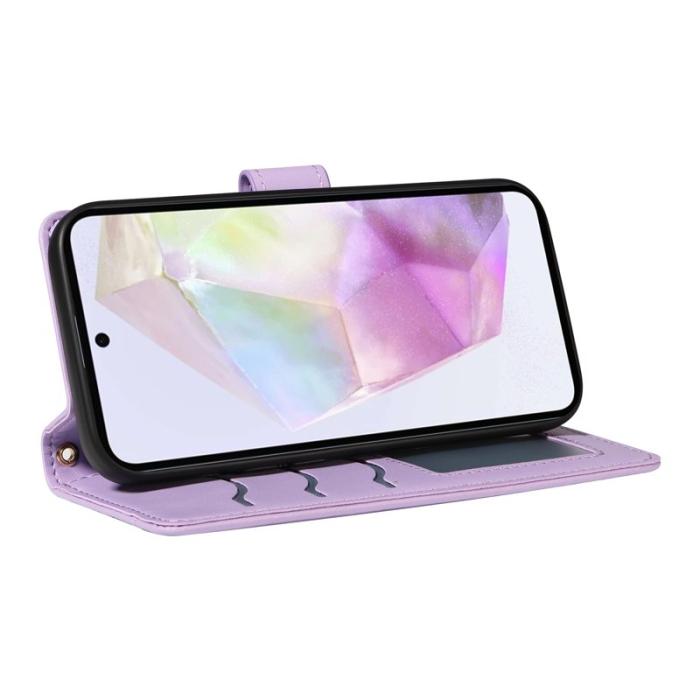 OEM - Samsung Galaxy A35 5G Fodral Rhombus Äkta Läder - Ljuslila