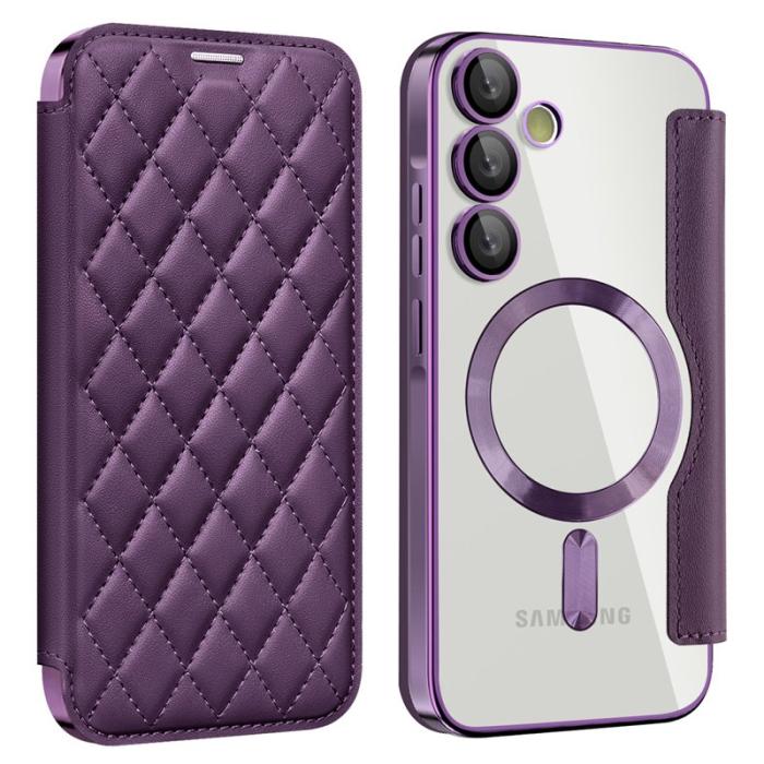 OEM - Samsung Galaxy A35 5G Fodral Rhombus Äkta Läder Magnetiskt - Lila