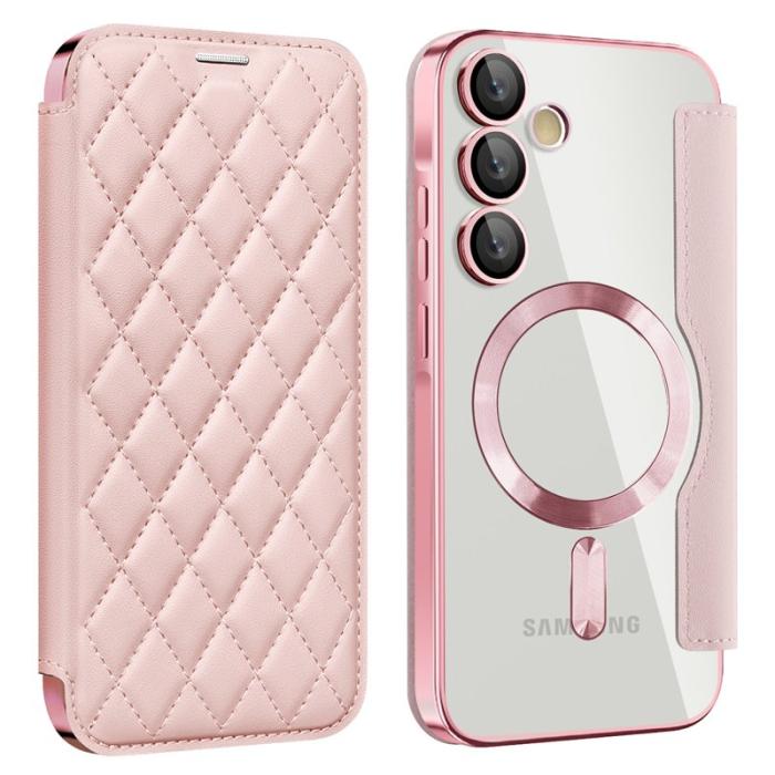 OEM - Samsung Galaxy A35 5G Fodral Rhombus Äkta Läder Magnetiskt - Rosa
