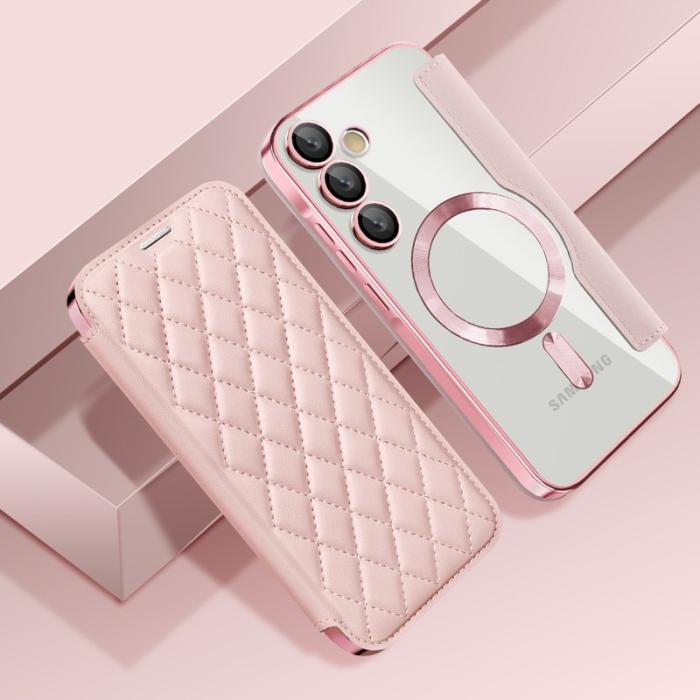 OEM - Samsung Galaxy A35 5G Fodral Rhombus Äkta Läder Magnetiskt - Rosa