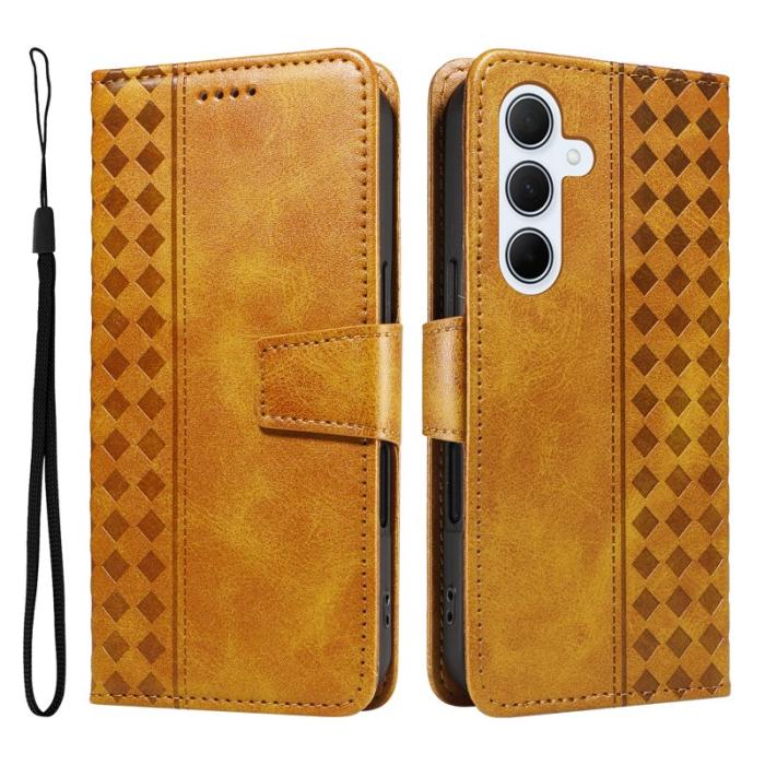 OEM - Samsung Galaxy A35 5G Fodral Ställ Äkta Läder - Gul