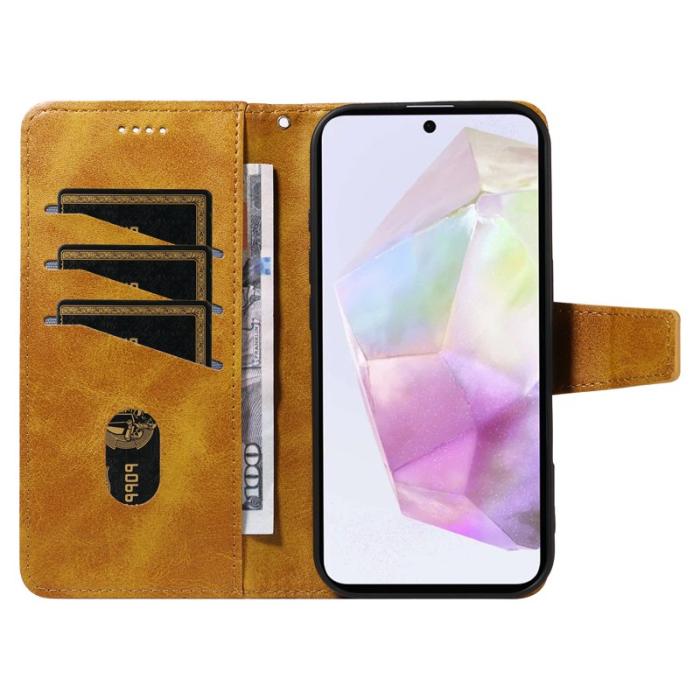 OEM - Samsung Galaxy A35 5G Fodral Ställ Äkta Läder - Gul