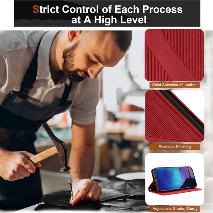 OEM - Samsung Galaxy A35 5G Fodral Ställ Äkta Läder - Röd