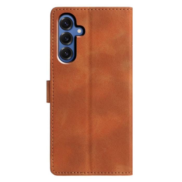 OEM - Samsung Galaxy A35 5G Fodral Ställ Impränerad Triangelmönster Äkta Läder - Brun