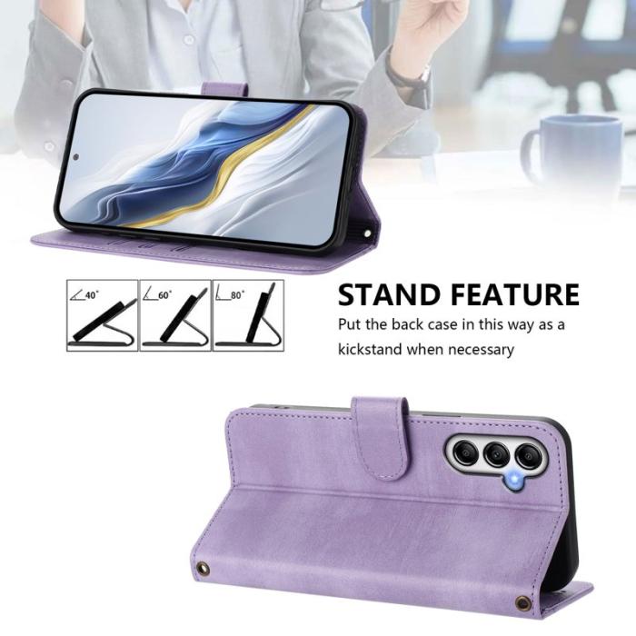 OEM - Samsung Galaxy A35 5G Fodral Ställ Retro Textur Äkta Läder - Ljus Lila