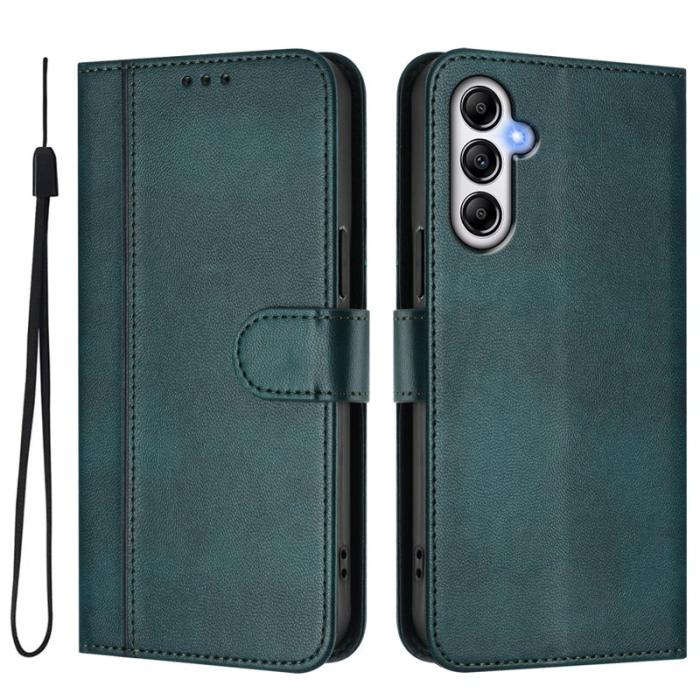 OEM - Samsung Galaxy A35 5G Fodral Ställ Retro Textur Äkta Läder - Mörkgrön