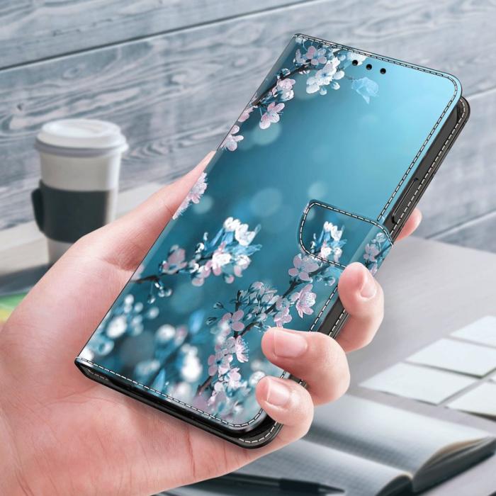 OEM - Samsung Galaxy A35 5G Skal 3D Mönstertryck Äkta Läder - Plommonblommor