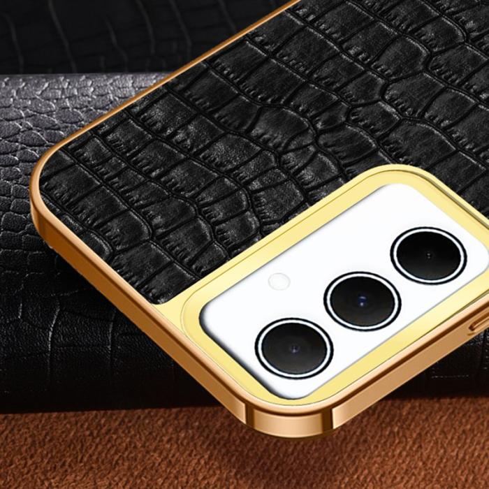 OEM - Samsung Galaxy A35 5G Skal 6D Elektroplätering Krokodiltextur - Vit