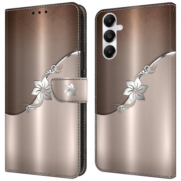 OEM - Samsung Galaxy A35 5G Skal Äkta Läder 3D Mönster - Silver Blomma