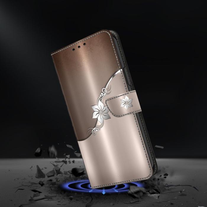 OEM - Samsung Galaxy A35 5G Skal Äkta Läder 3D Mönster - Silver Blomma