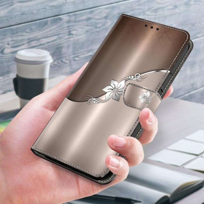 OEM - Samsung Galaxy A35 5G Skal Äkta Läder 3D Mönster - Silver Blomma