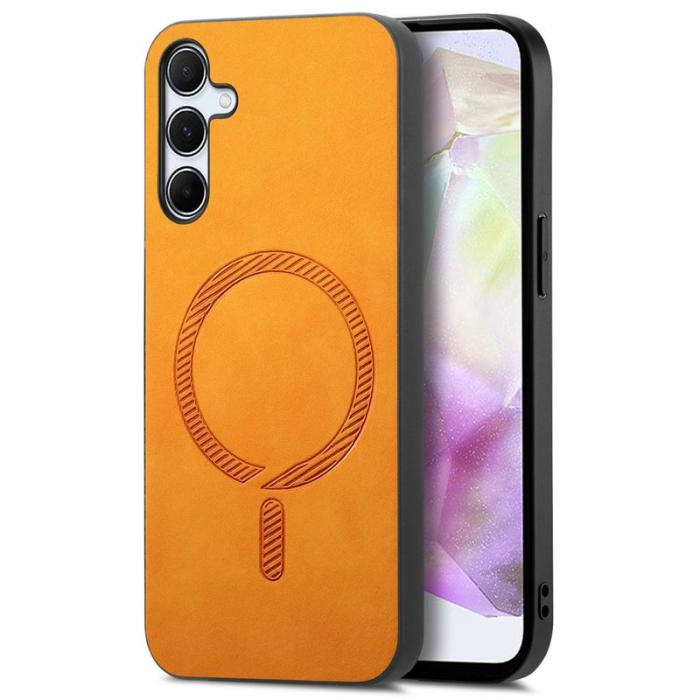 OEM - Samsung Galaxy A35 5G Skal Äkta Läder Magnetiskt Skydd - Gul